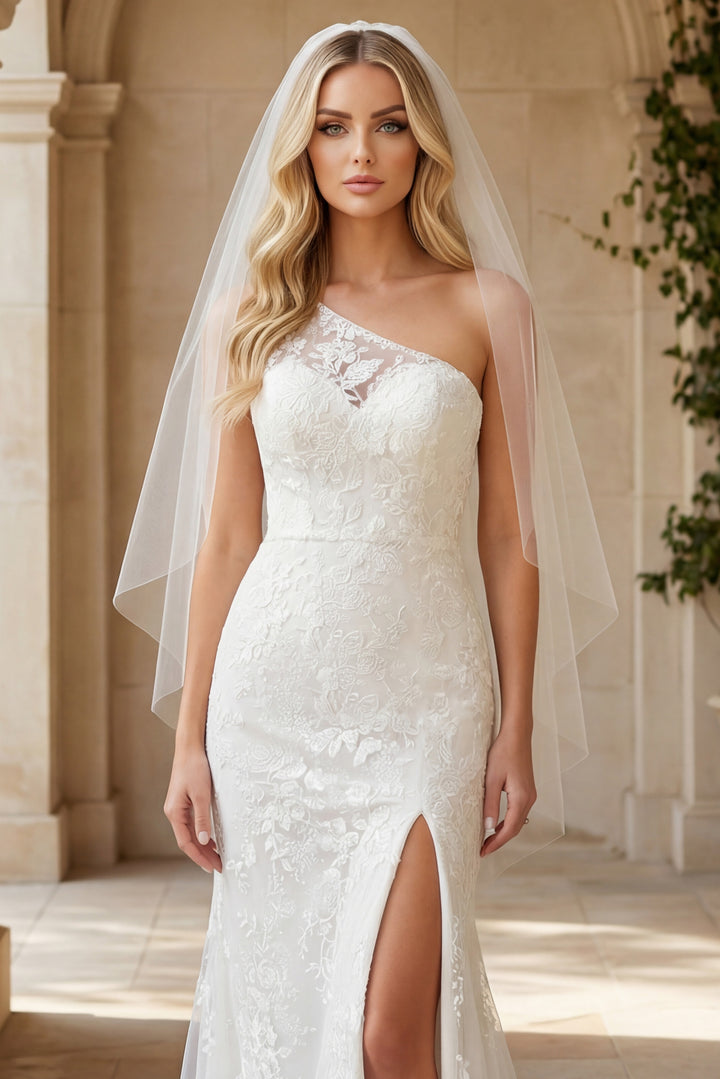 Jovani JB37601 White One Shoulder High Slit Bridal Dress - FOSTANI.com