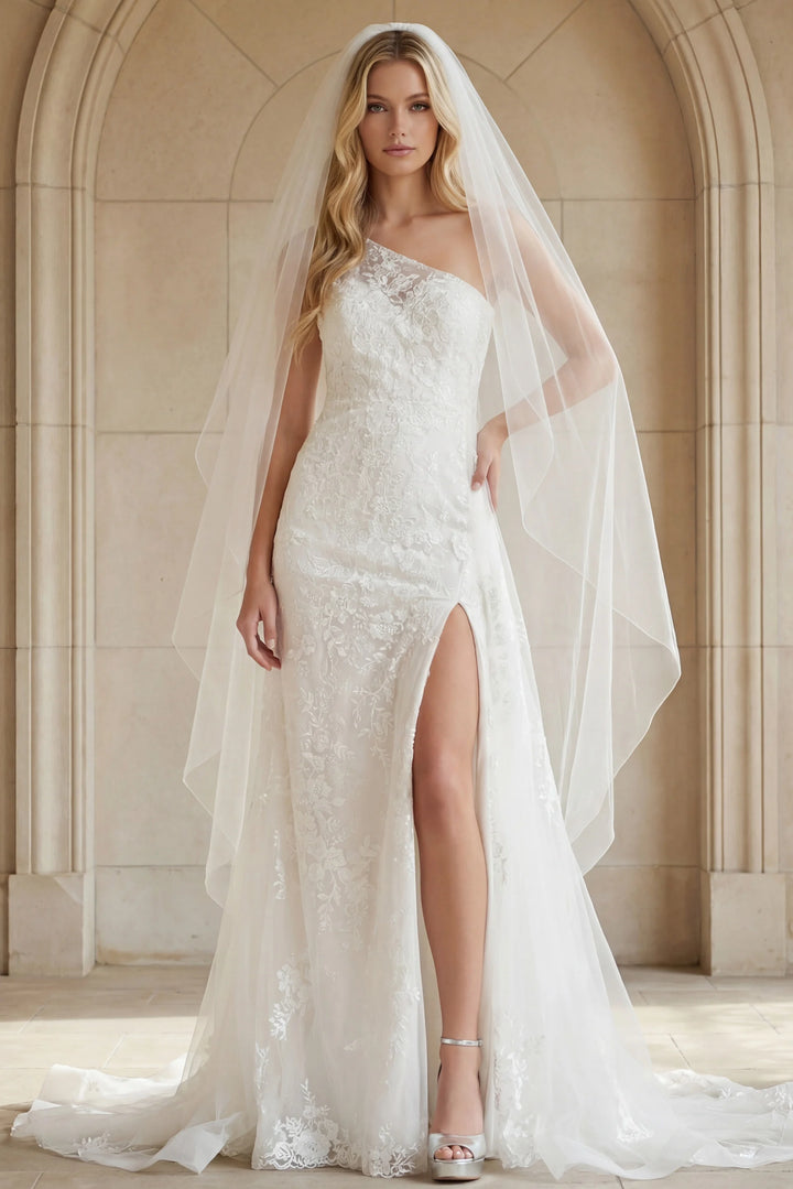 Jovani JB37601 White One Shoulder High Slit Bridal Dress - FOSTANI.com