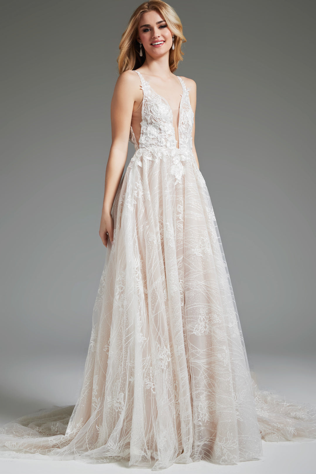 Jovani 39435 Ivory A Line Embellished Gown - FOSTANI.com