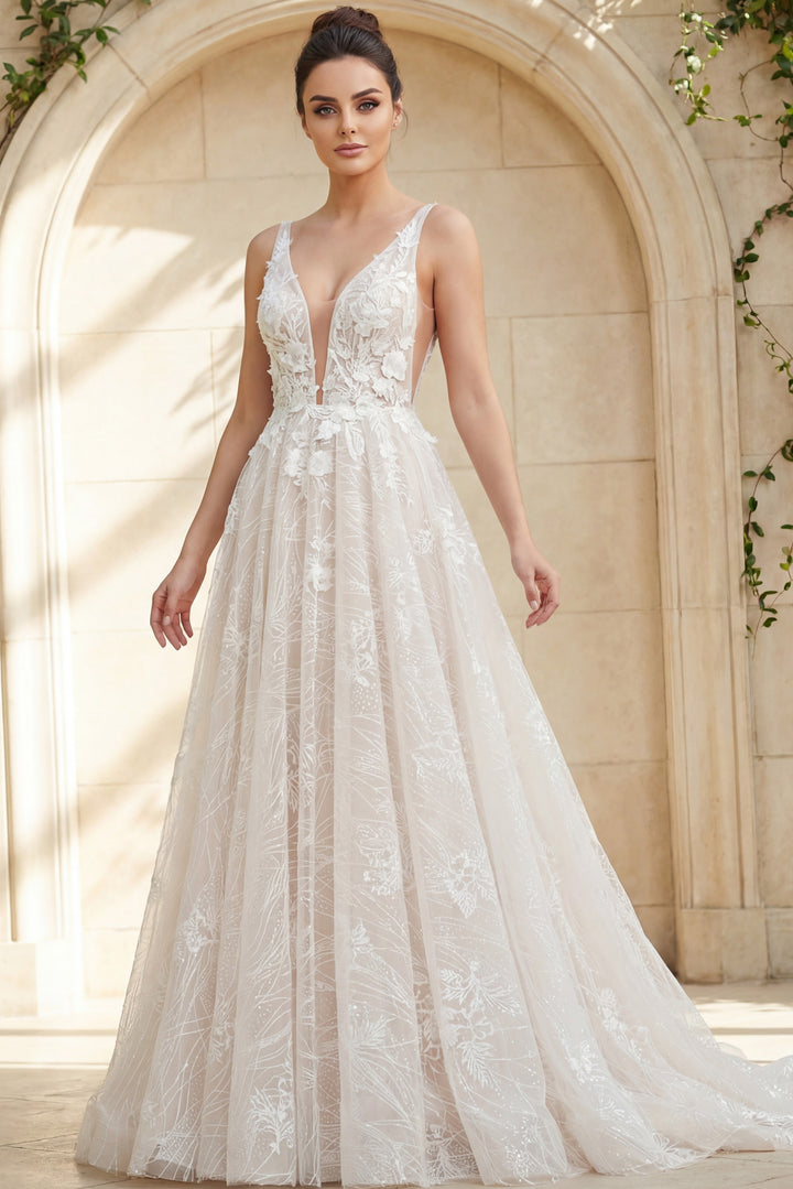 Jovani 39435 Ivory A Line Embellished Gown - FOSTANI.com