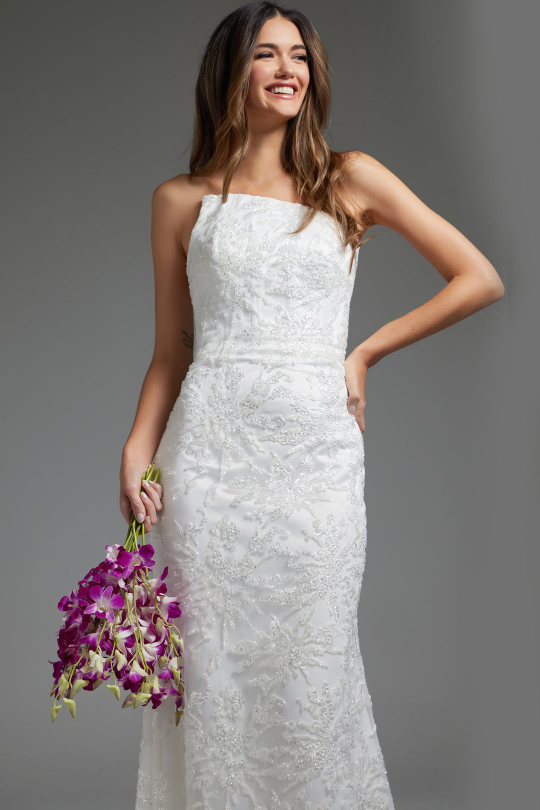 Jovani JB40608 Off White Embellished Strapless Bridal Dress - FOSTANI.com