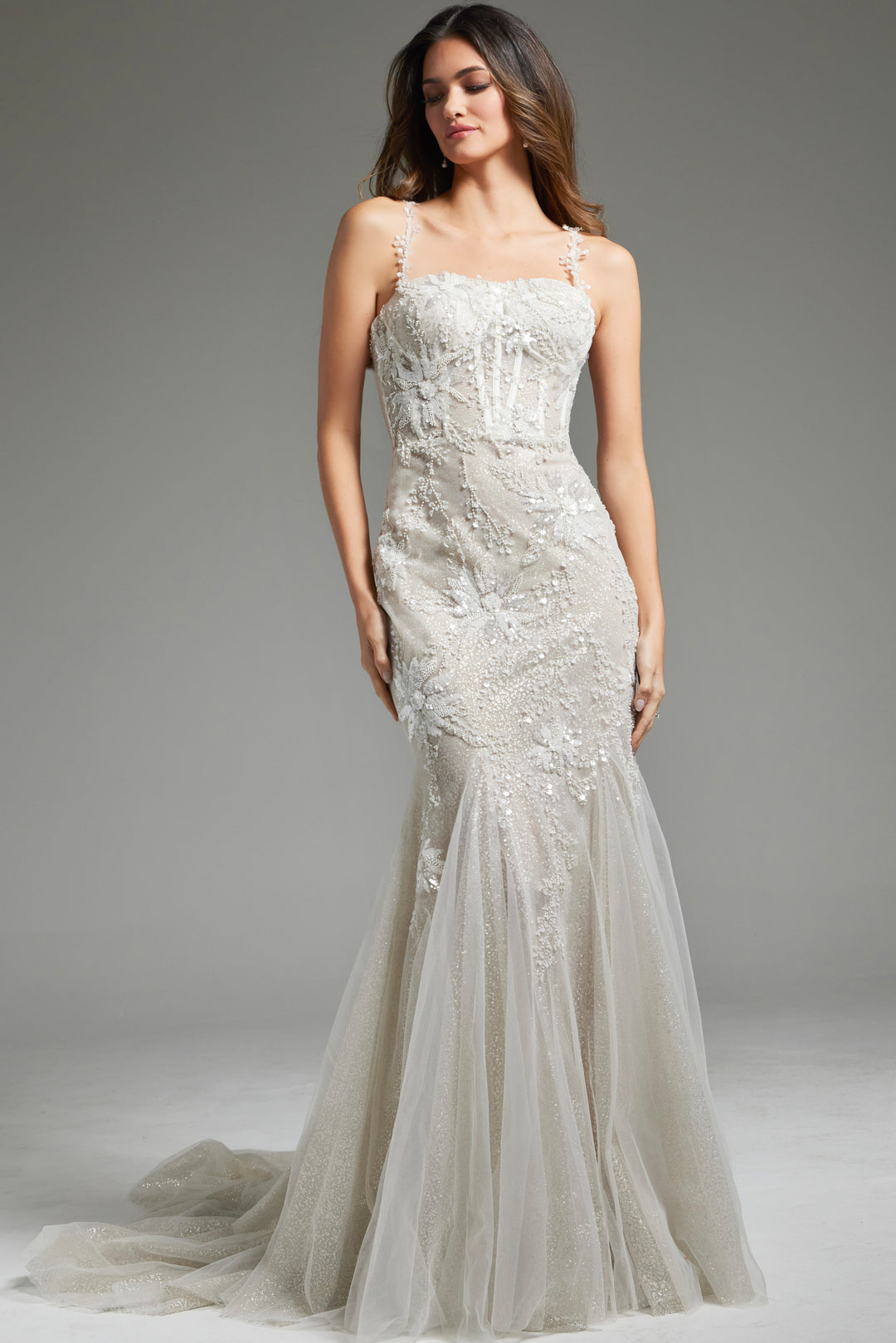 Jovani JB40631 Ivory Nude Embellished Mermaid Bridal Dress - FOSTANI.com