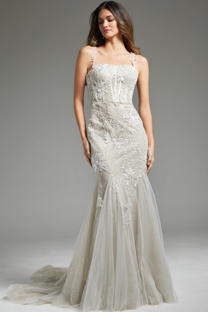 Jovani JB40631 Ivory Nude Embellished Mermaid Bridal Dress - FOSTANI.com
