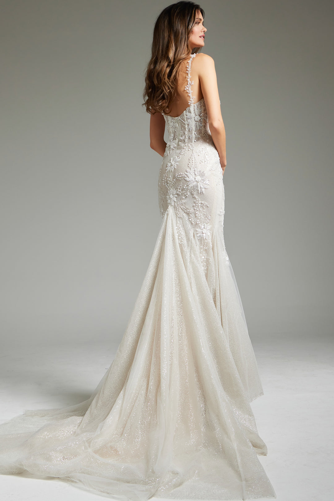 Jovani JB40631 Ivory Nude Embellished Mermaid Bridal Dress - FOSTANI.com