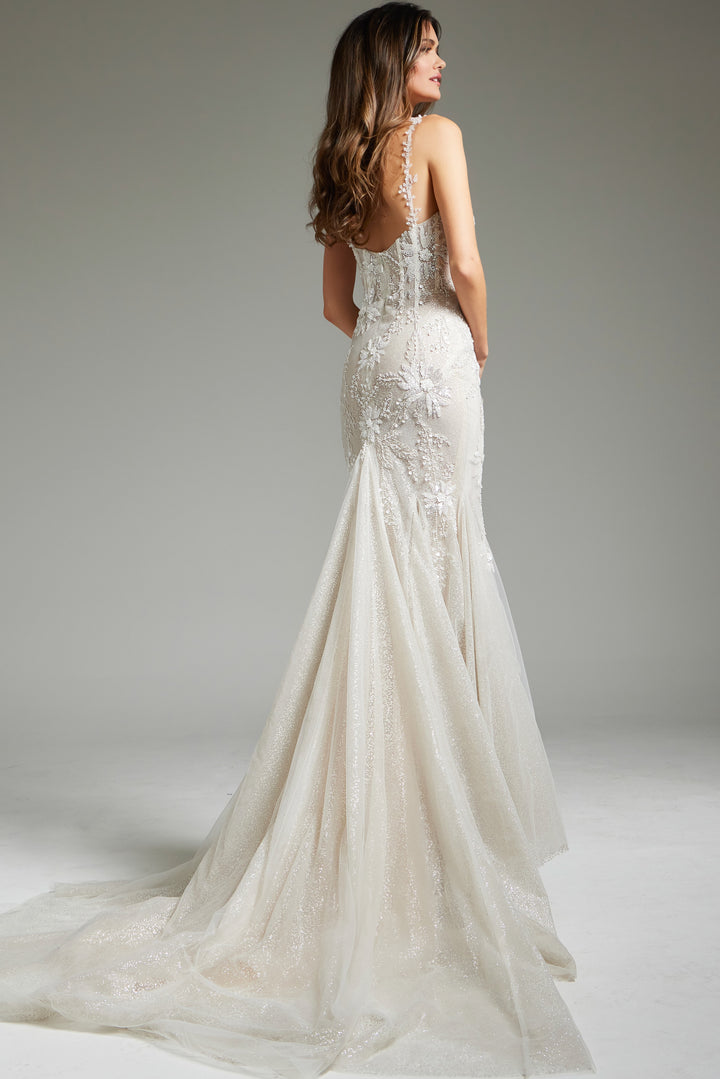 Jovani JB40631 Ivory Nude Embellished Mermaid Bridal Dress - FOSTANI.com