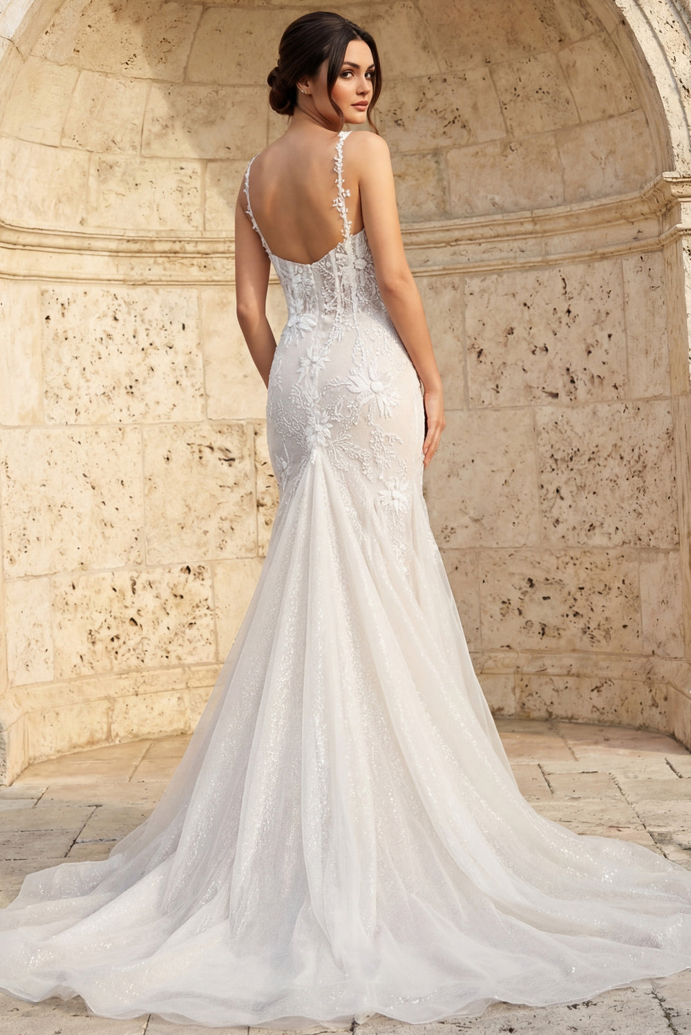 Jovani JB40631 Ivory Nude Embellished Mermaid Bridal Dress - FOSTANI.com