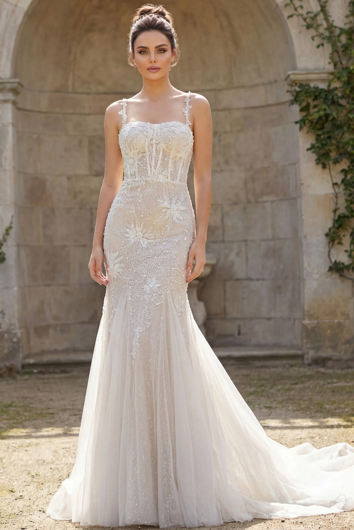 Jovani JB40631 Ivory Nude Embellished Mermaid Bridal Dress - FOSTANI.com