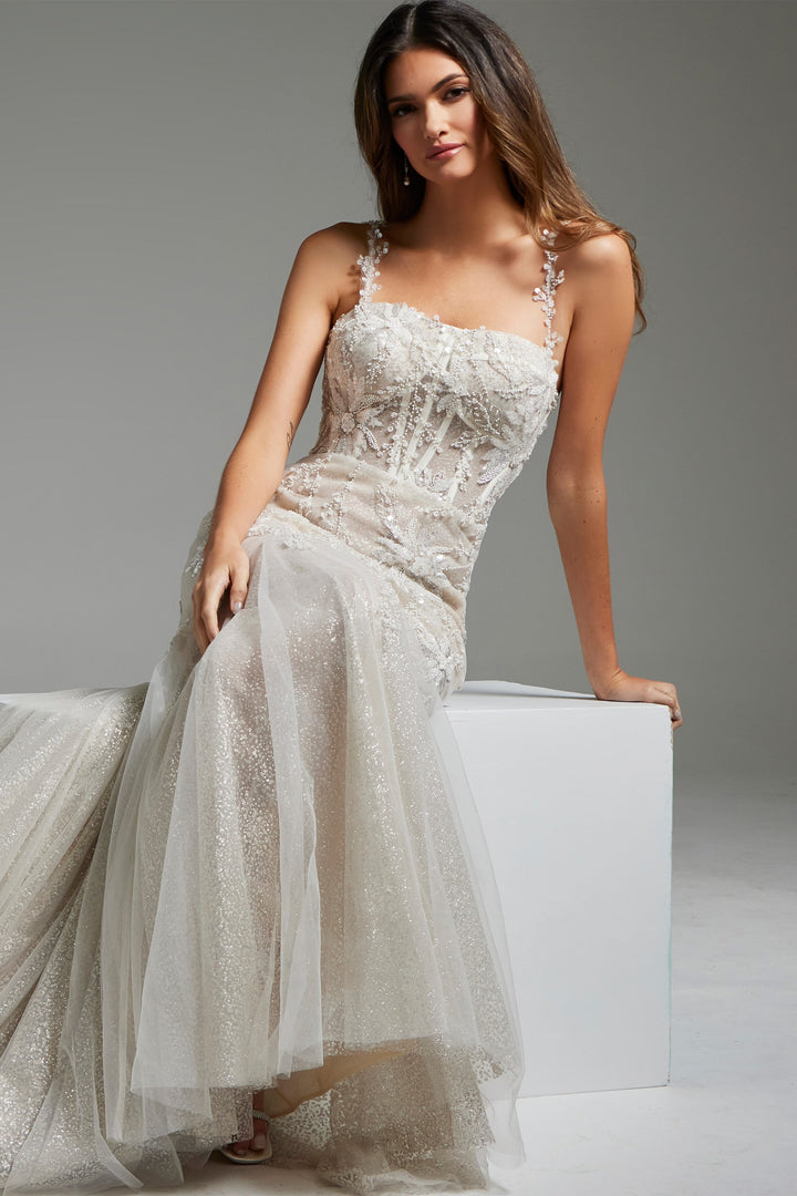 Jovani JB40631 Ivory Nude Embellished Mermaid Bridal Dress - FOSTANI.com