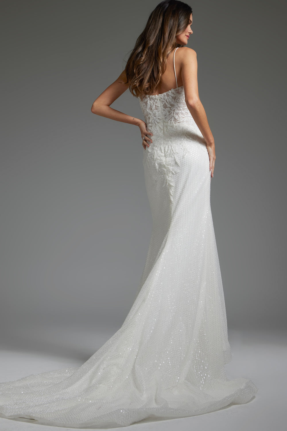Jovani jb40639 V Neckline Beaded White Bridal Gown - FOSTANI.com