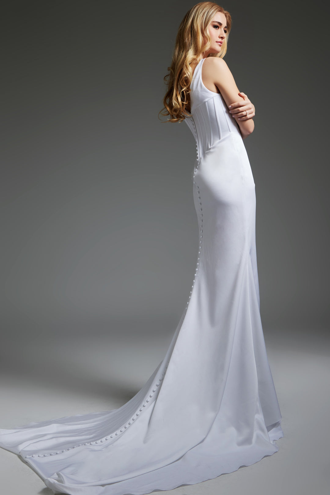 Jovani JB40782 Sleeveless V Neckline Fitted Dress with High Side Slit - FOSTANI.com