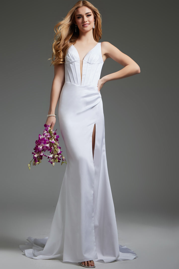 Jovani JB40782 Sleeveless V Neckline Fitted Dress with High Side Slit - FOSTANI.com