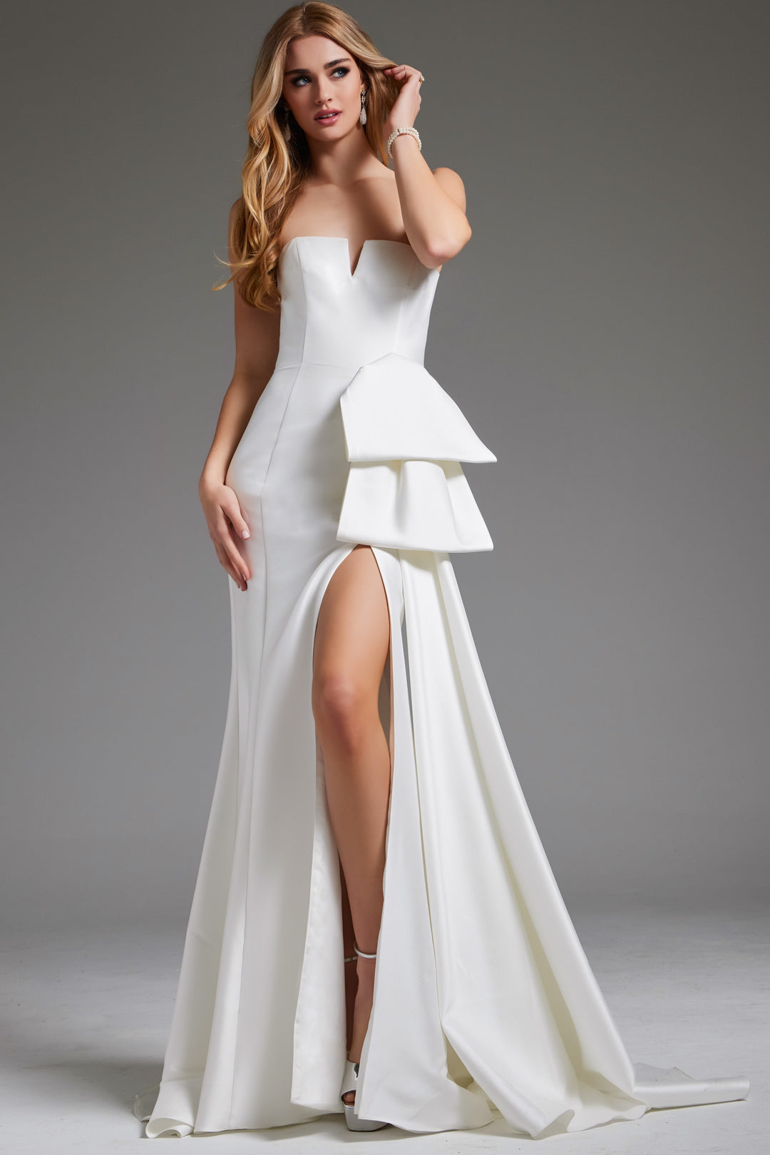 Jovani JB40791 Off White Strapless High Slit Wedding Dress - FOSTANI.com