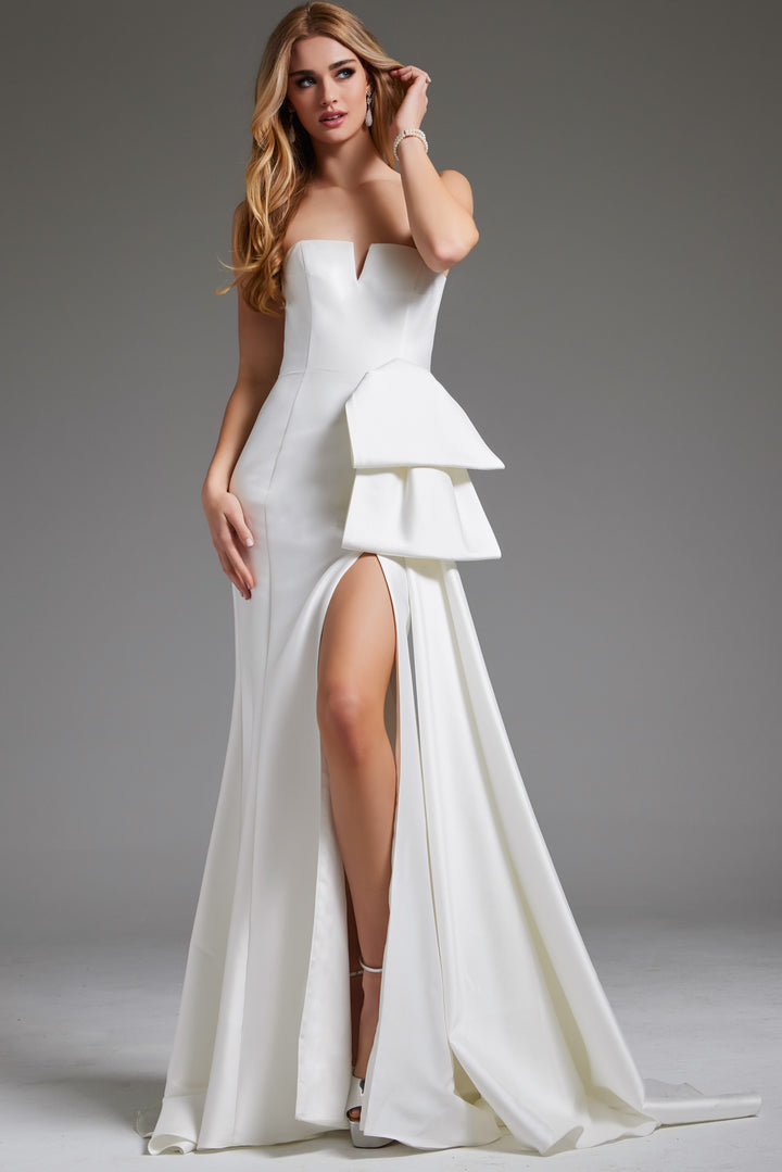 Jovani JB40791 Off White Strapless High Slit Wedding Dress - FOSTANI.com