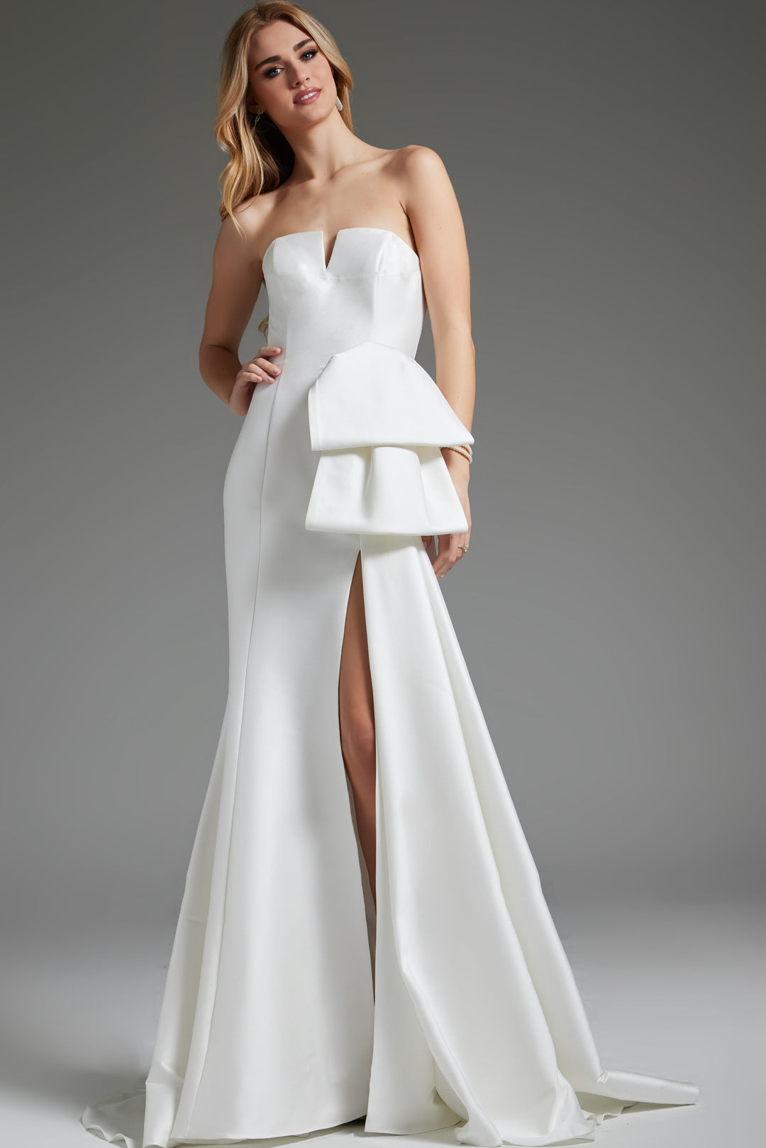 Jovani JB40791 Off White Strapless High Slit Wedding Dress - FOSTANI.com