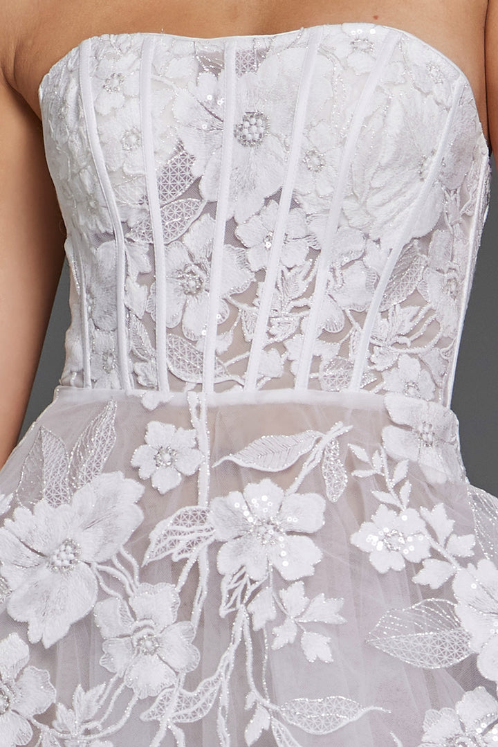 Jovani JB42148 Strapless Floral Lace Bridal Gown with Corset Bodice - FOSTANI.com
