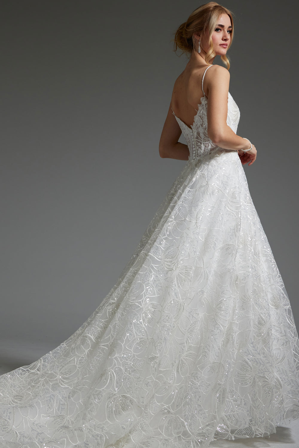 Jovani JB422225 Ivory Embellished Spaghetti Straps Bridal Gown - FOSTANI.com