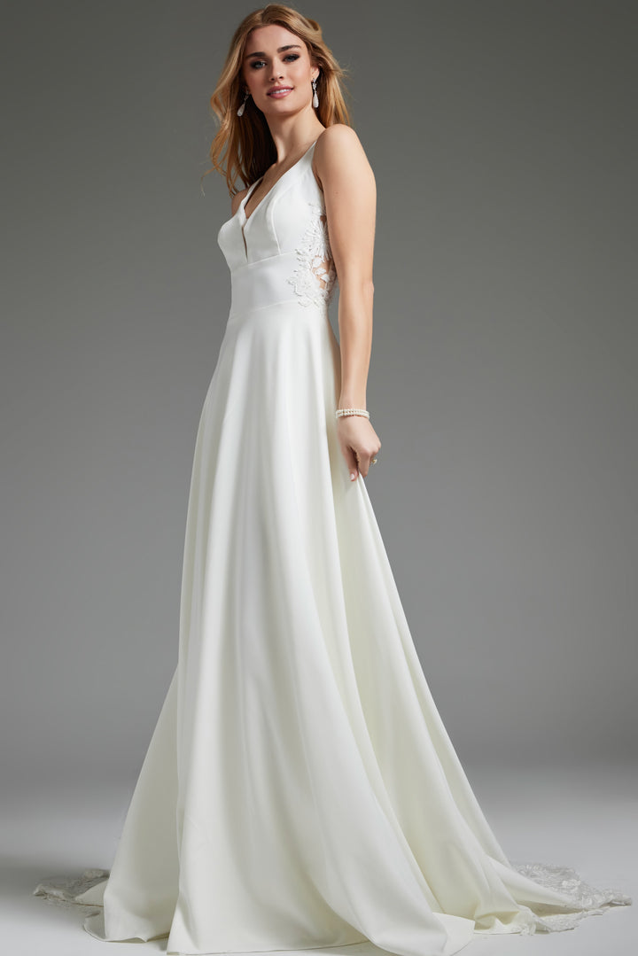 Jovani JB42294 Off White Sheer Back A Line Bridal Dress - FOSTANI.com