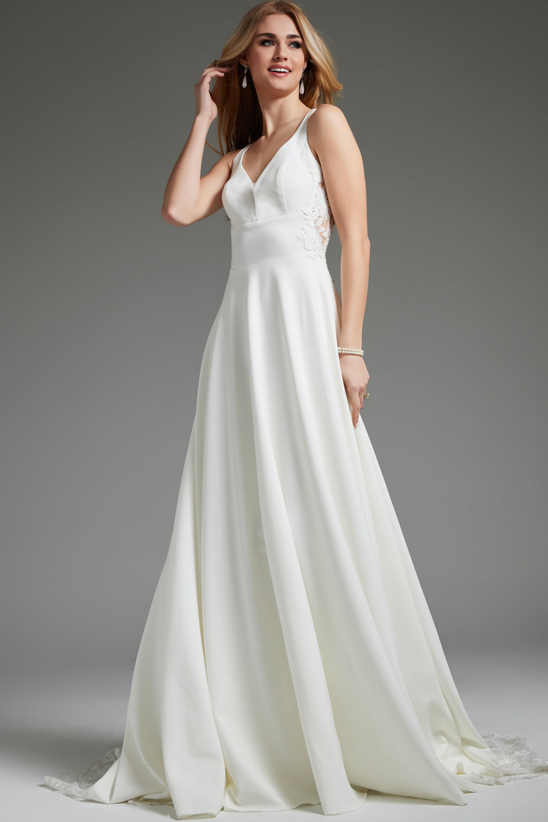 Jovani JB42294 Off White Sheer Back A Line Bridal Dress - FOSTANI.com
