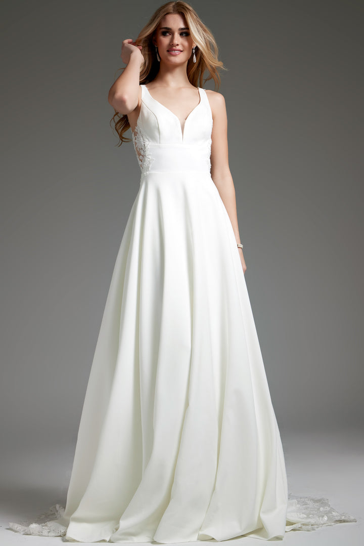 Jovani JB42294 Off White Sheer Back A Line Bridal Dress - FOSTANI.com