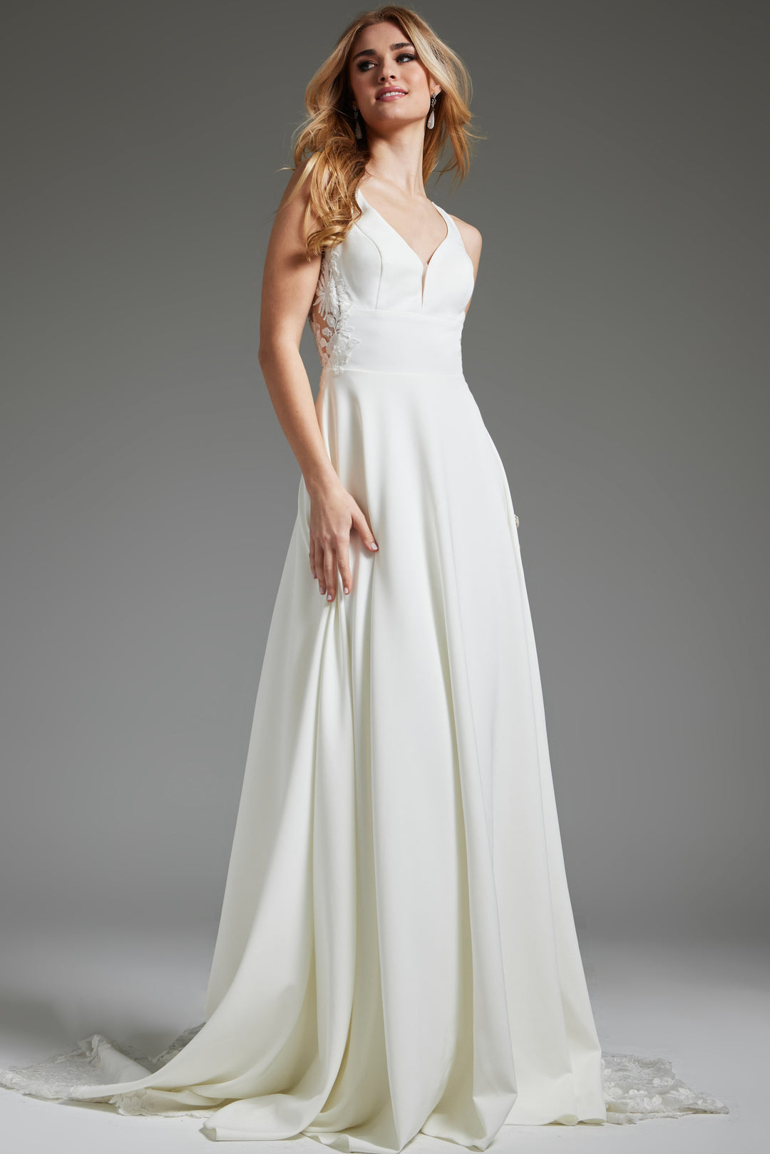 Jovani JB42294 Off White Sheer Back A Line Bridal Dress - FOSTANI.com