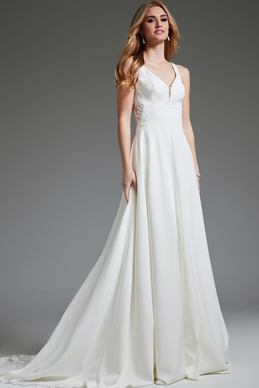Jovani JB42294 Off White Sheer Back A Line Bridal Dress - FOSTANI.com