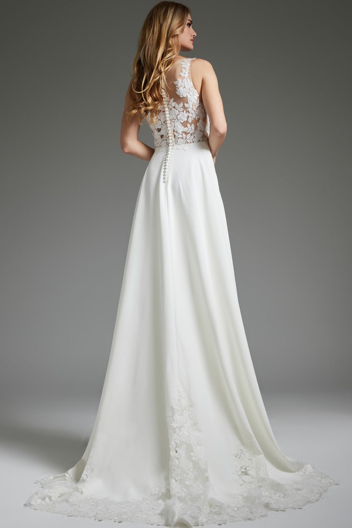 Jovani JB42294 Off White Sheer Back A Line Bridal Dress - FOSTANI.com