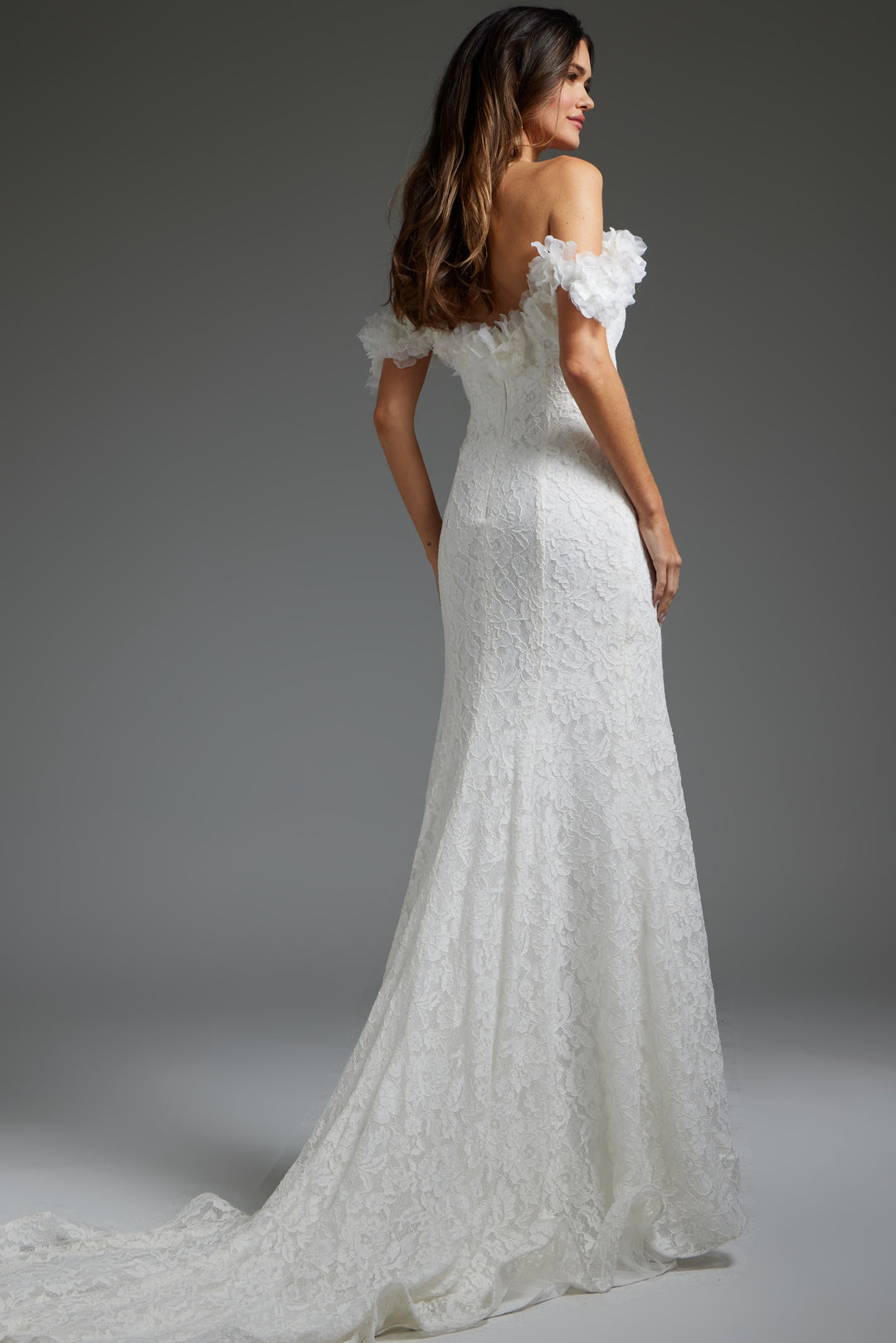 Jovani JB42295 Ivory Off the Shoulder Lace Bridal Dress - FOSTANI.com