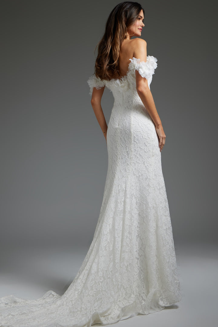 Jovani JB42295 Ivory Off the Shoulder Lace Bridal Dress - FOSTANI.com
