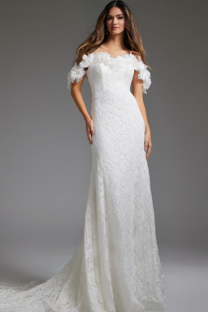 Jovani JB42295 Ivory Off the Shoulder Lace Bridal Dress - FOSTANI.com