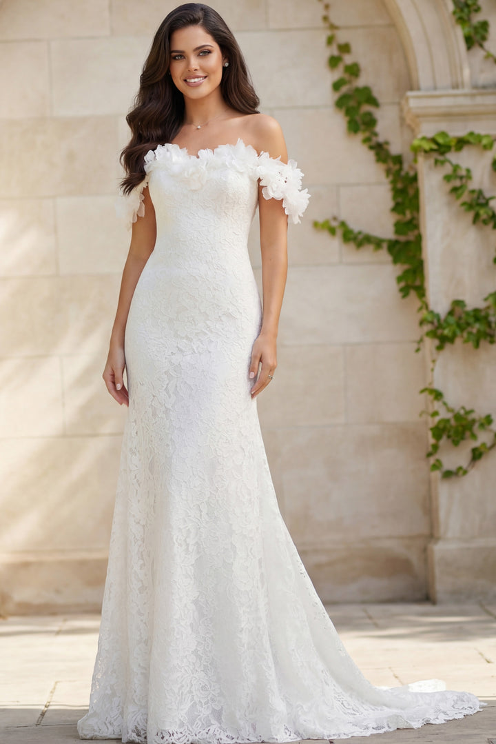 Jovani JB42295 Ivory Off the Shoulder Lace Bridal Dress - FOSTANI.com