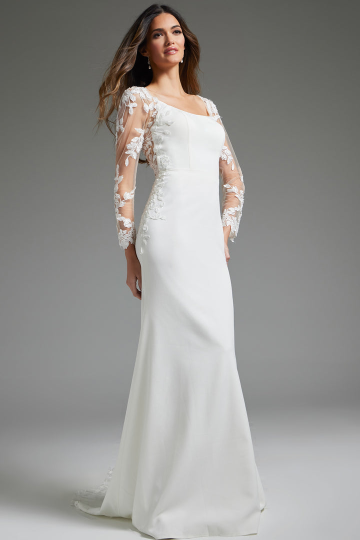 Jovani JB42297 Ivory Long Sleeve Sheath Bridal Dress