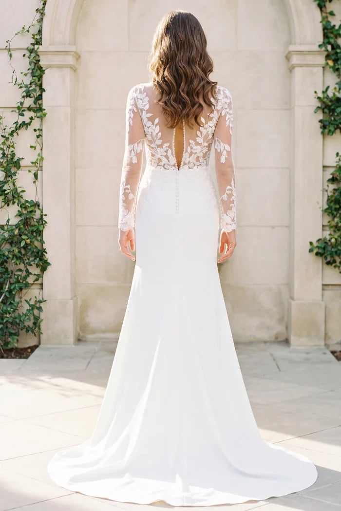 Jovani JB42297 Ivory Long Sleeve Sheath Bridal Dress