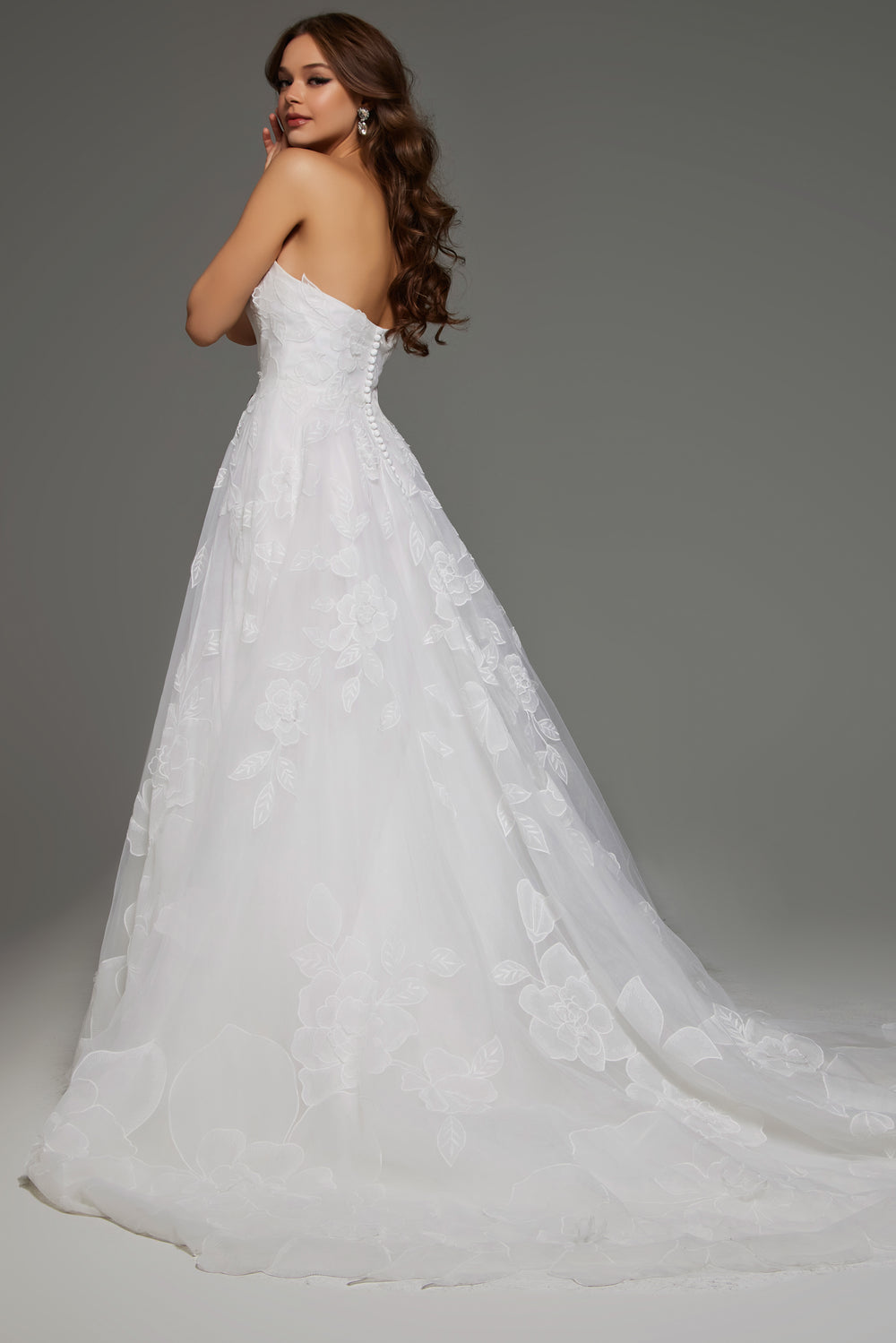 Jovani JB42324 Strapless Floral Applique Wedding Dress with Sweetheart Neckline - FOSTANI.com