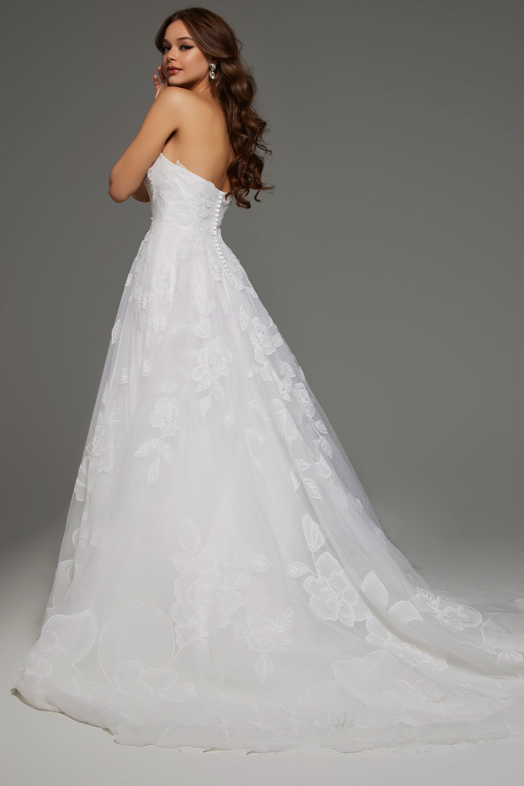 Jovani JB42324 Strapless Floral Applique Wedding Dress with Sweetheart Neckline - FOSTANI.com