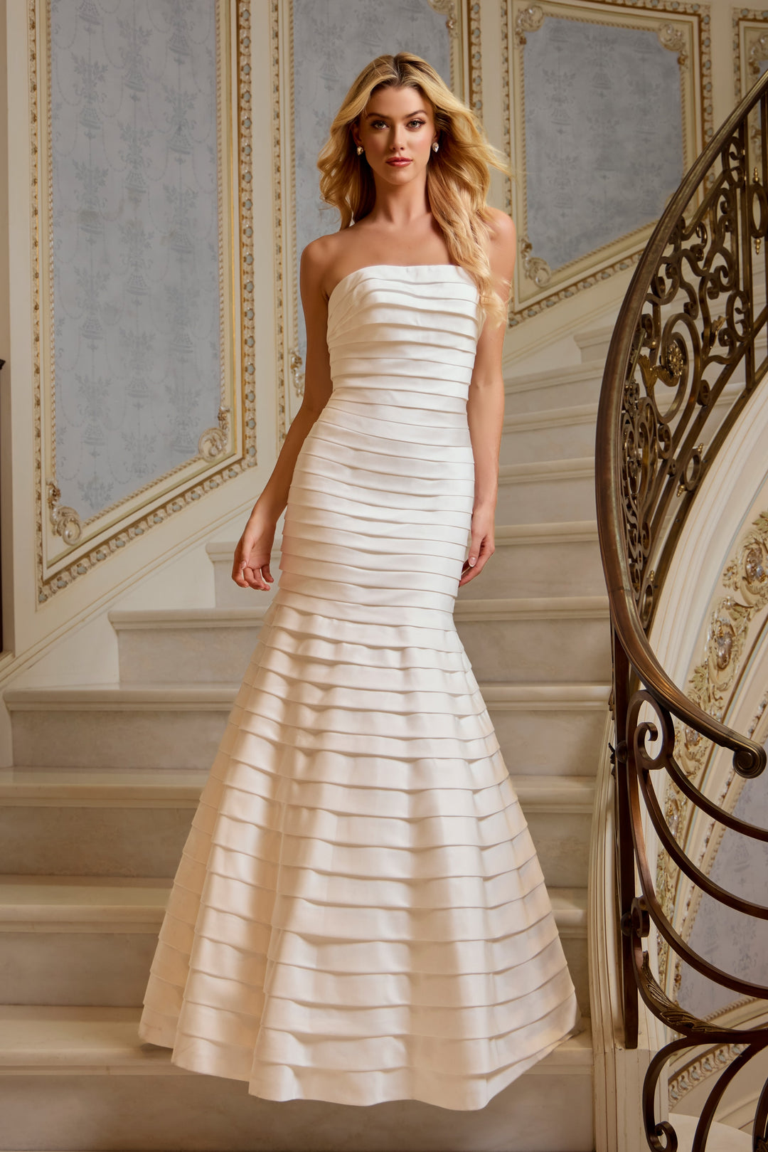 Jovani JB42350 Strapless Layered Satin Mermaid Wedding Dress
