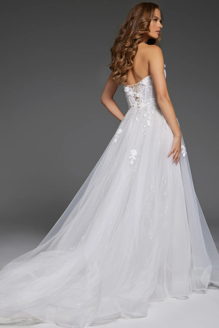 Jovani JB42485 Strapless Floral A-Line Wedding Gown with Slit