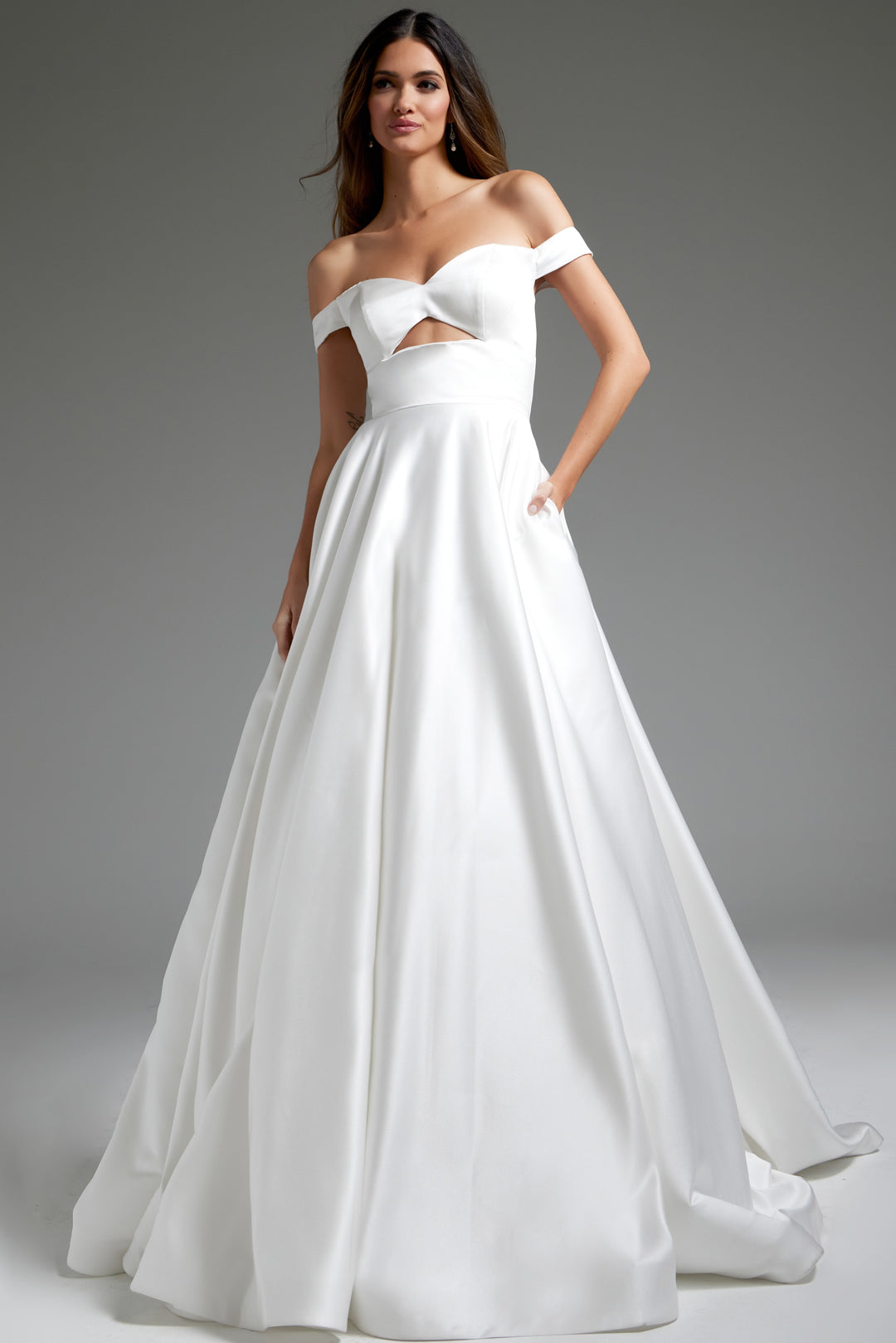 Jovani JB42626 Off White Front Cut Out A Line Bridal Dress - FOSTANI.com