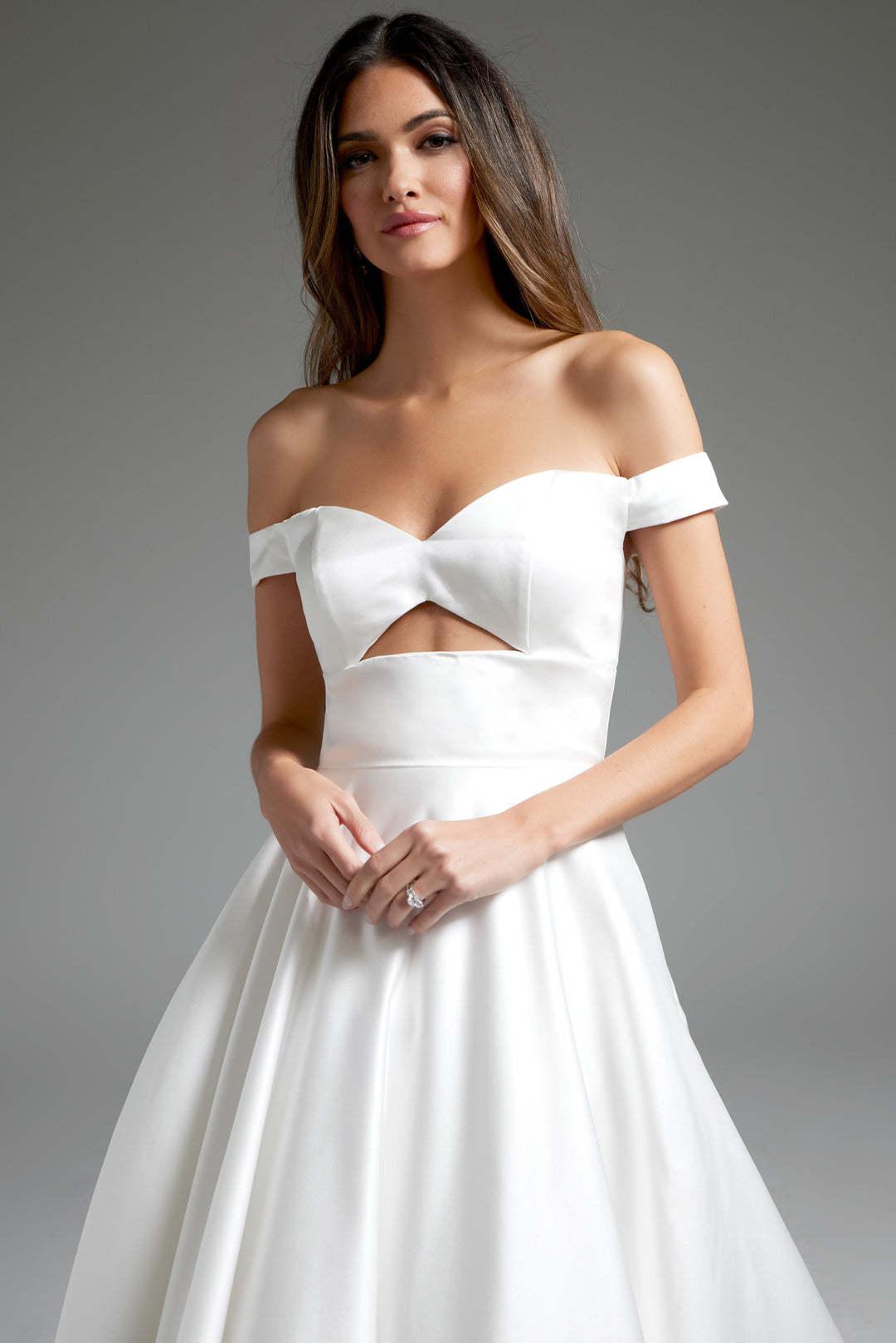 Jovani JB42626 Off White Front Cut Out A Line Bridal Dress - FOSTANI.com