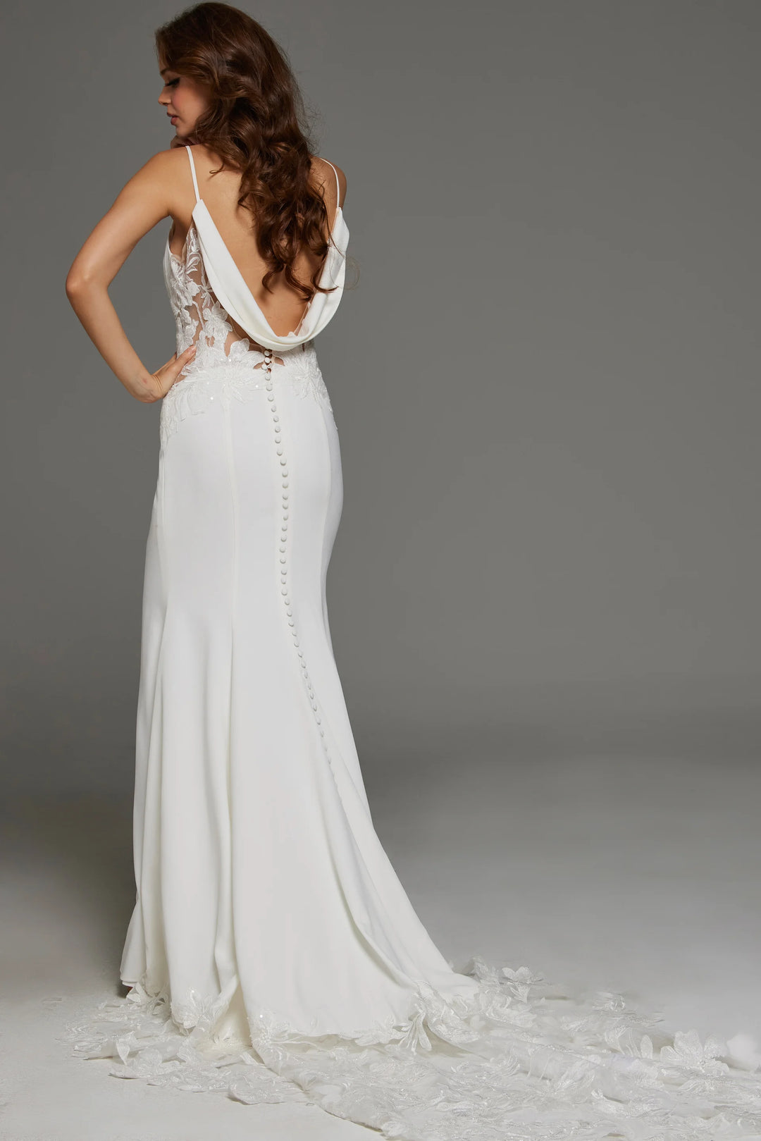 Jovani JB43322 Ivory Bridal Gown with Floral Lace Embellishments - FOSTANI.com