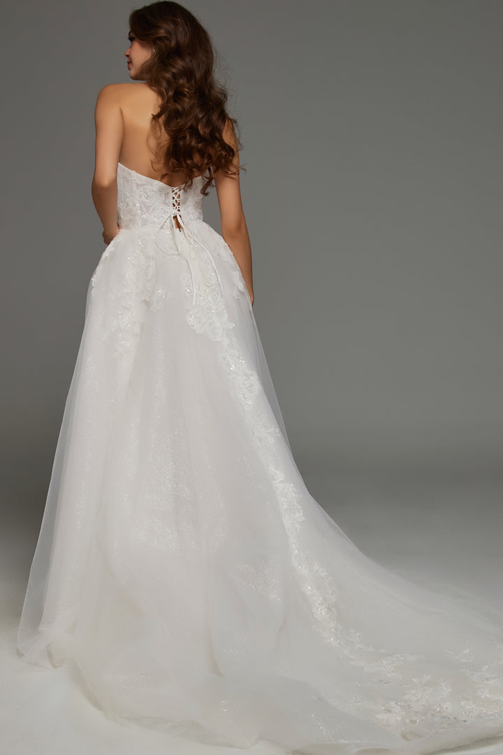 Jovani JB43324 Strapless Lace Ball Gown with Embroidered Floral Appliqués - FOSTANI.com