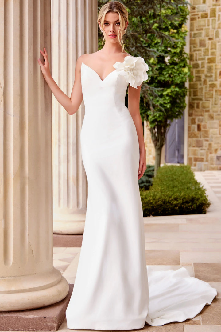 Jovani JB43815 One Shoulder Floral Crepe Bridal Gown