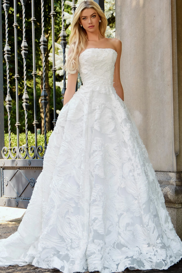 Jovani JB44115 Strapless Textured Ball Gown Wedding Dress