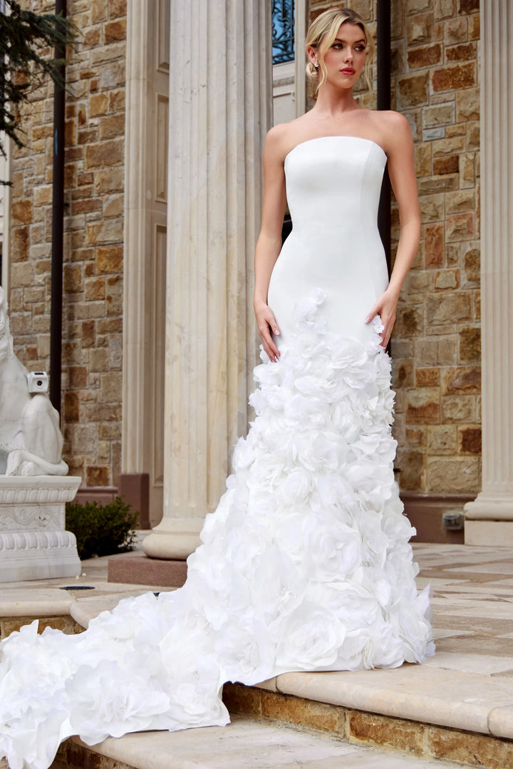 Jovani JB45120 Strapless Mermaid Wedding Dress with 3D Floral Train