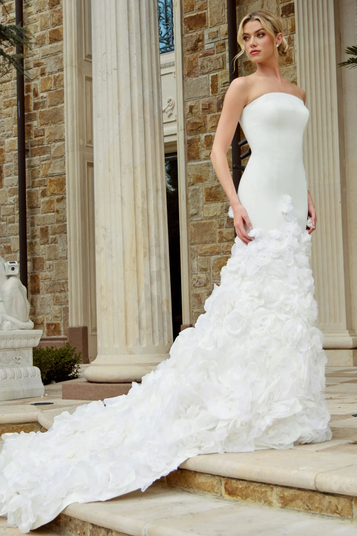 Jovani JB45120 Strapless Mermaid Wedding Dress with 3D Floral Train