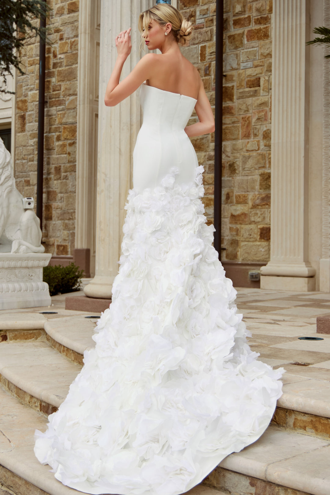 jovani white mermaid dress Jovani JB45121 Strapless Mermaid Wedding Dress with 3D Floral Skirt White / 6