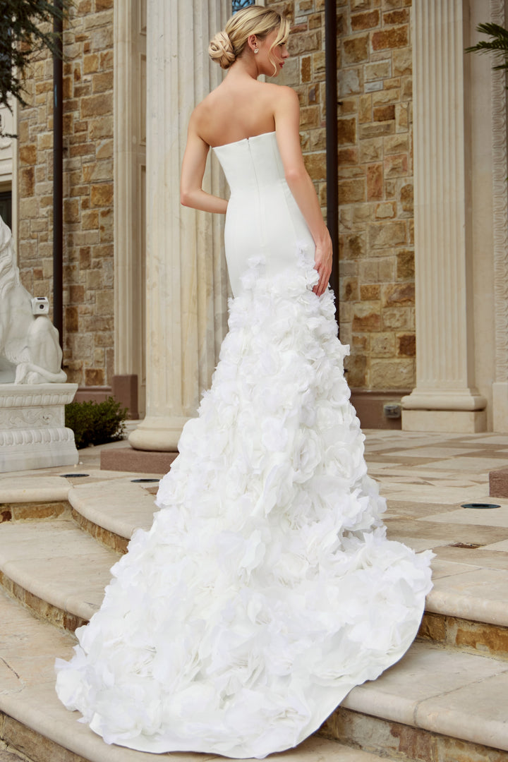 Jovani JB45120 Strapless Mermaid Wedding Dress with 3D Floral Train
