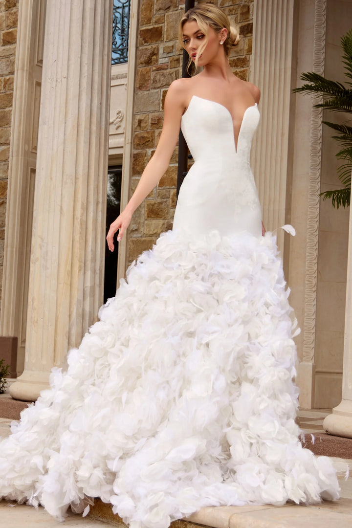 Jovani JB45121 Strapless Mermaid Wedding Dress with 3D Floral Skirt - FOSTANI.com