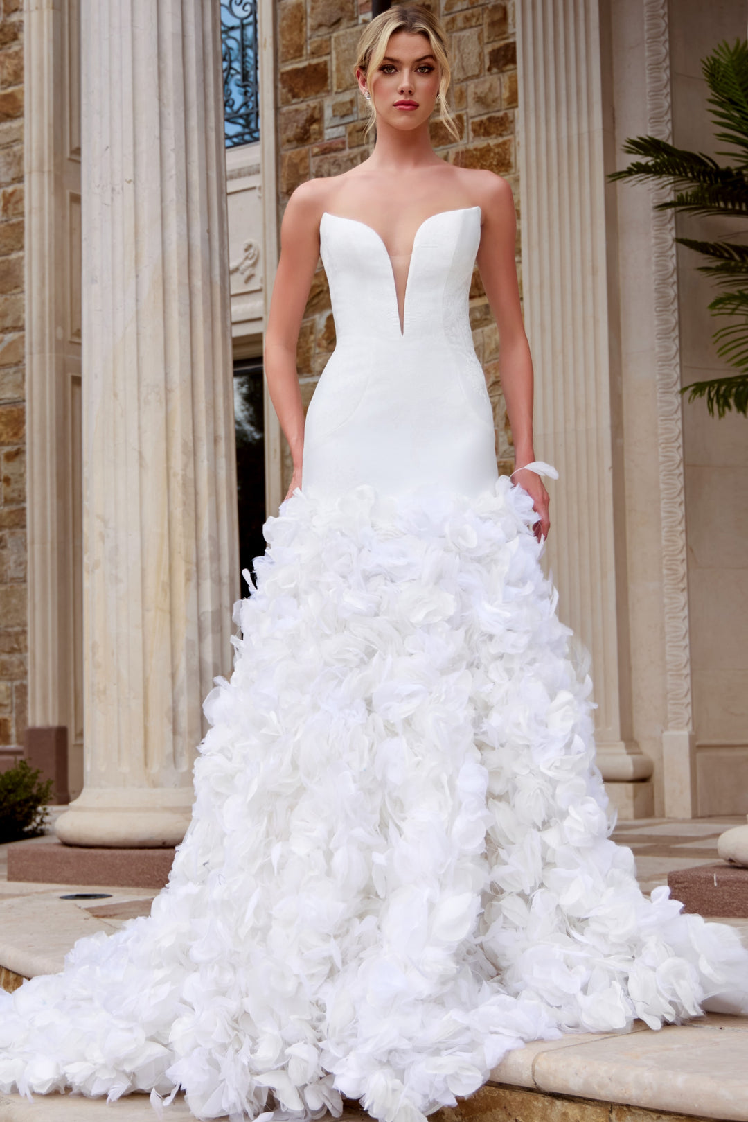 Jovani JB45121 Strapless Mermaid Wedding Dress with 3D Floral Skirt - FOSTANI.com