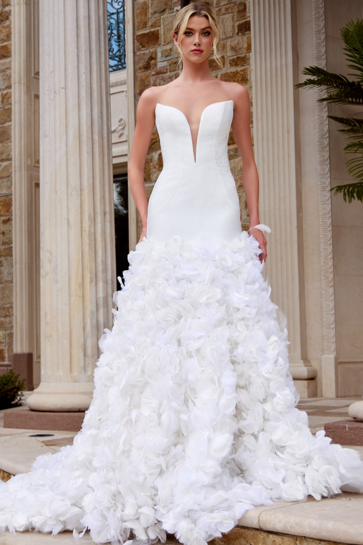 Jovani JB45121 Strapless Mermaid Wedding Dress with 3D Floral Skirt - FOSTANI.com