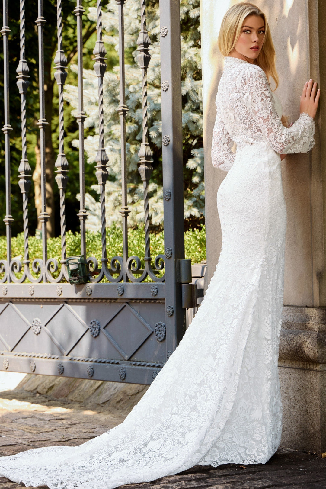 high neck lace sheath wedding dress High Neck Lace Wedding Dress Sheath Gown JB45767